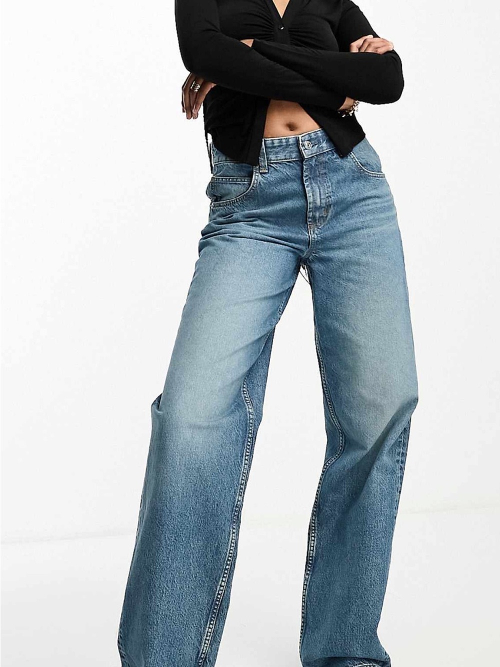 ASOS design Tall baggy jeans in mid blue